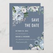 Save The Date Tons gris bleu foncé hiver Rustique Mariage Sa (Devant / Derrière)