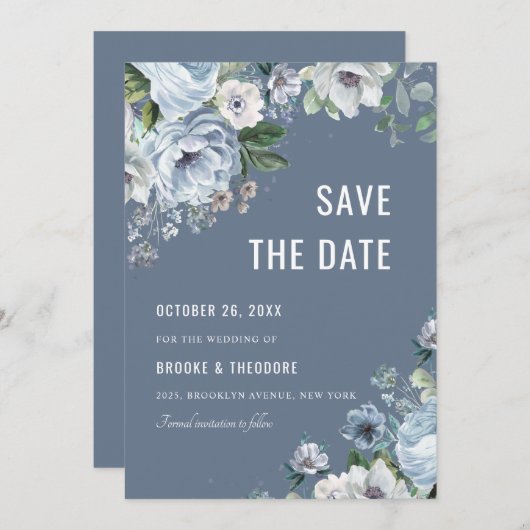 Save The Date Tons gris bleu foncé hiver Rustique Mariage Sa (Devant / Derrière)