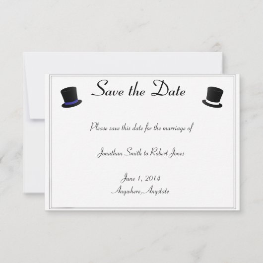 Save The Date Top Chapeaux Bow Cravates Blue Gay Wedding Enregis (Devant)