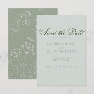 Save The Date topographie vert sauge élégante simple chic
