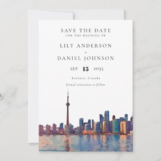 Save The Date Toronto Skyline Watercolor Destination Wedding (Devant)