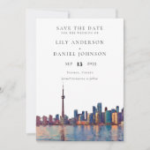 Save The Date Toronto Skyline Watercolor Photo Wedding (Devant)