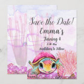 Save The Date Tortue 4e anniversaire, sous la mer (Devant / Derrière)