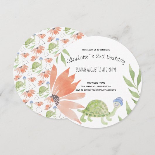 Save The Date Tortue Bébé Aquarelle Peinte à la Main (Devant / Derrière)