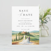 Save The Date Toscane aquarelle illustration Mariage Skyline (Debout devant)