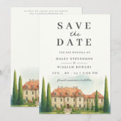Save The Date Toscane Aquarelle Italie Villa Destination Mariage (Devant / Derrière)