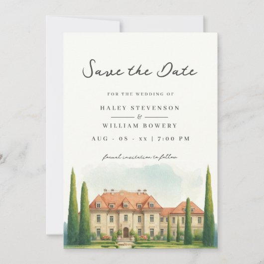 Save The Date Toscane Aquarelle Italie Villa Mariage de Destinat (Devant)