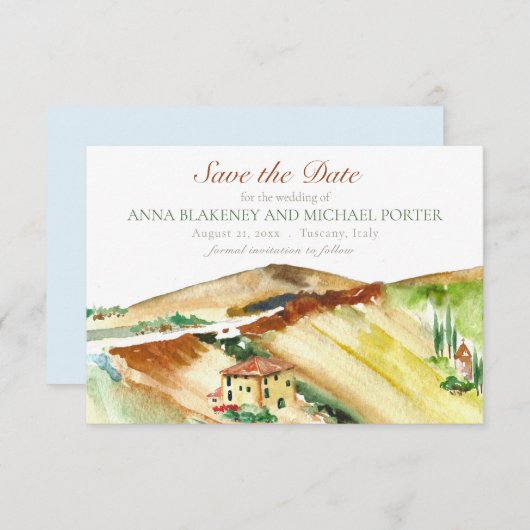 Save The Date Toscane Italie Sauvegarder la date Mariage de dest (Devant / Derrière)