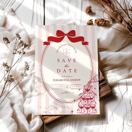 Save The Date Tour de Champagne Fantaisiste Doodle Mariage