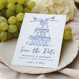 Save The Date Tour de Champagne Whimsical Mariage bleu