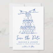 Save The Date Tour de Champagne Whimsical Mariage bleu (Devant)