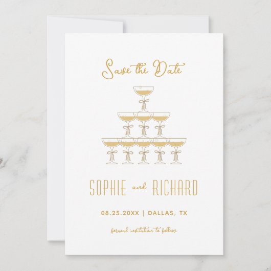 Save The Date Tour de mariage champêtre ruban français Champagne (Devant)