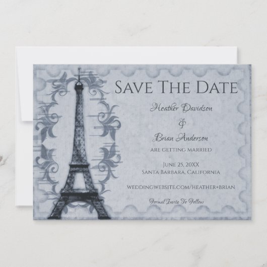 Save The Date Tour Eiffel Bleue Économisez La Date Annonce (Devant)