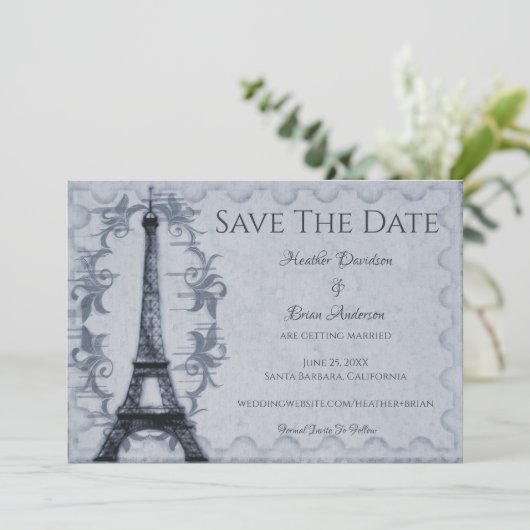 Save The Date Tour Eiffel Bleue Économisez La Date Annonce (Debout devant)