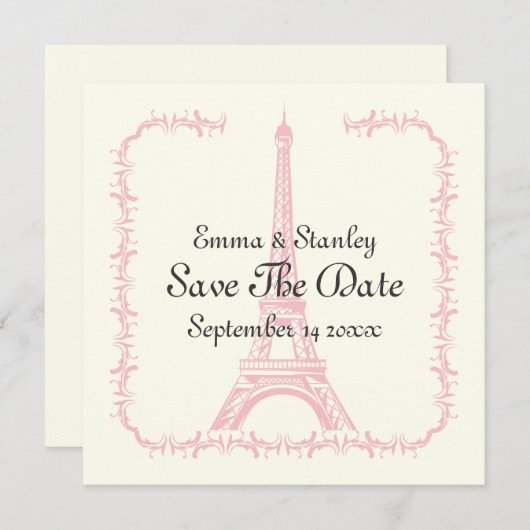 Save The Date Tour Eiffel rose mariage Paris Enregistrer la date (Devant / Derrière)