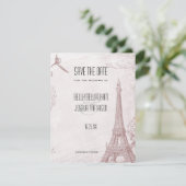 Save The Date Tour Eiffel Rose vintage Enregistrer la date (Debout devant)