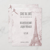 Save The Date Tour Eiffel Rose vintage Enregistrer la date (Devant / Derrière)