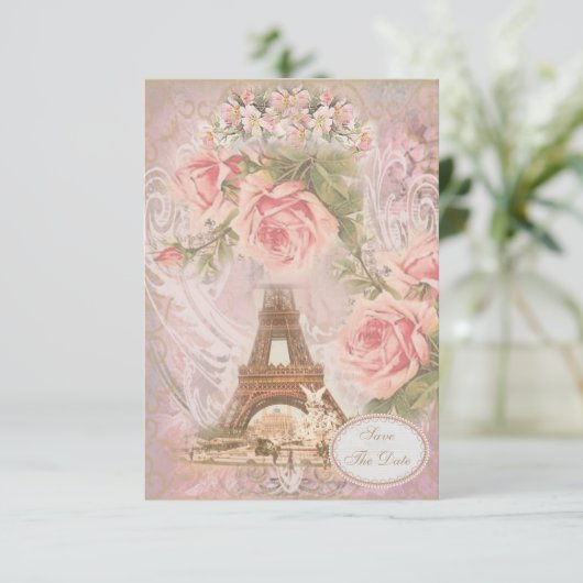 Save The Date Tour Eiffel Shabby Chic Enregistrez la Date Mariag (Debout devant)
