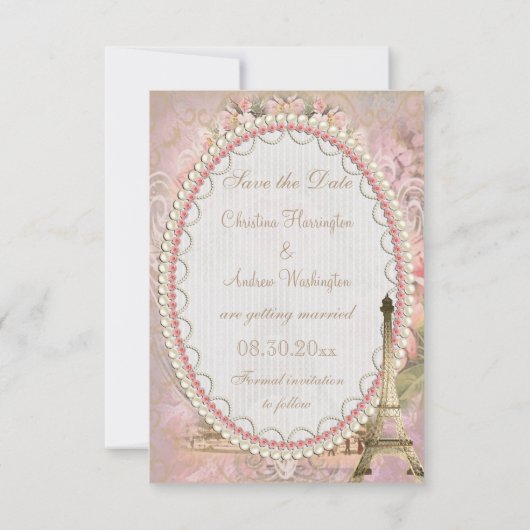 Save The Date Tour Eiffel Shabby Chic Enregistrez la Date Mariag (Dos)