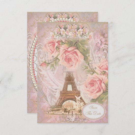 Save The Date Tour Eiffel Shabby Chic Enregistrez la Date Mariag (Devant / Derrière)