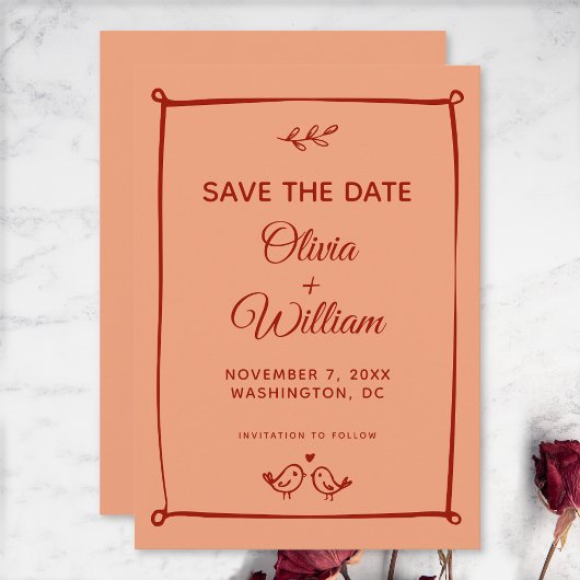 Save The Date Tourbières, Mariage orange et rouge