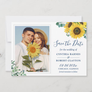 Save The Date Tournesol avec Marine Jaune Blanc Photo Mariage