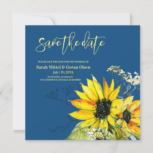 Save The Date Tournesol Bleu Classique Enregistrer La Date (Devant)