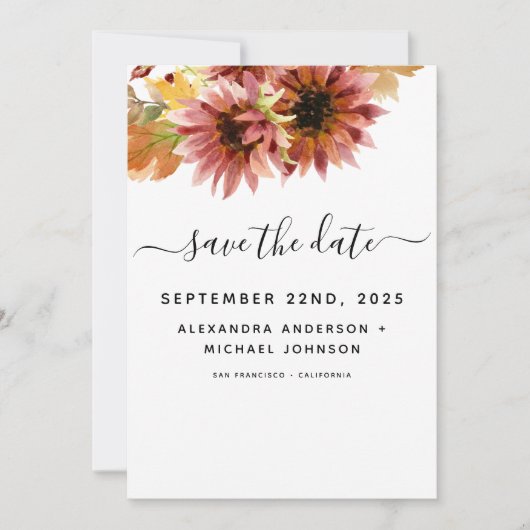 Save The Date Tournesol Bourgogne Aquarelle Pays Mariage (Devant)