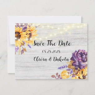 Save The Date Tournesol de printemps et pivoine violette, Sauveg
