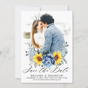 Save The Date Tournesol Dusty Blue Slate Peony Photo florale