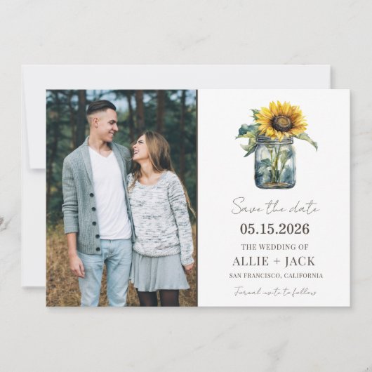 Save The Date Tournesol Elegant Photo Pays Mariage rustique (Devant)