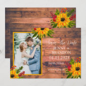 Save The Date Tournesol Elégant Rustique Jaune Photo Florale (Devant / Derrière)