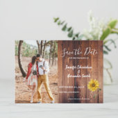 Save The Date Tournesol en bois de grange rustique (Debout devant)