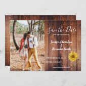 Save The Date Tournesol en bois de grange rustique (Devant / Derrière)