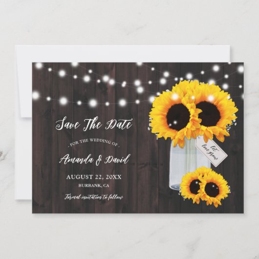 Save The Date Tournesol En Bois Rustique Mason Jar Enregistrer L (Devant)