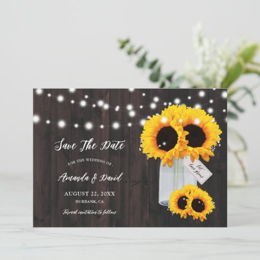 Save The Date Tournesol En Bois Rustique Mason Jar Enregistrer L (Debout devant)