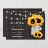 Save The Date Tournesol En Bois Rustique Mason Jar Enregistrer L (Devant / Derrière)