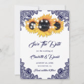 Save The Date Tournesol en dentelle rustique bleu marine (Devant)