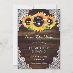 Save The Date Tournesol En Dentelle Rustique Enregistrer Les Car