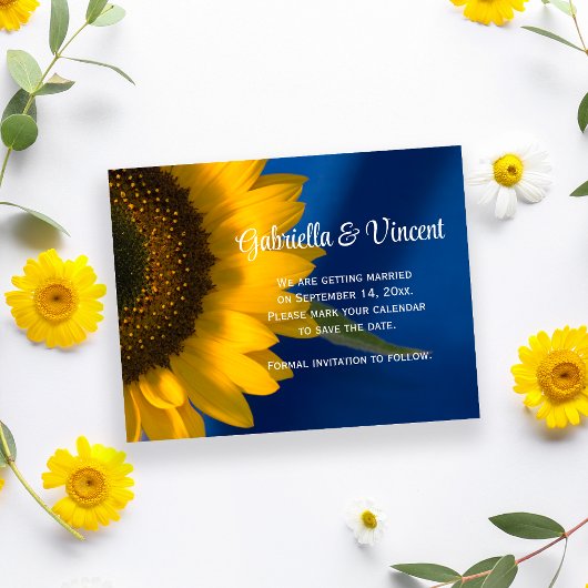 Save The Date Tournesol en mariage bleu Enregistrer la date