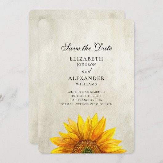 Save The Date Tournesol enregistrer la date. Mariage rustique. C (Devant / Derrière)