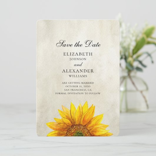 Save The Date Tournesol enregistrer la date. Mariage rustique. C (Debout devant)