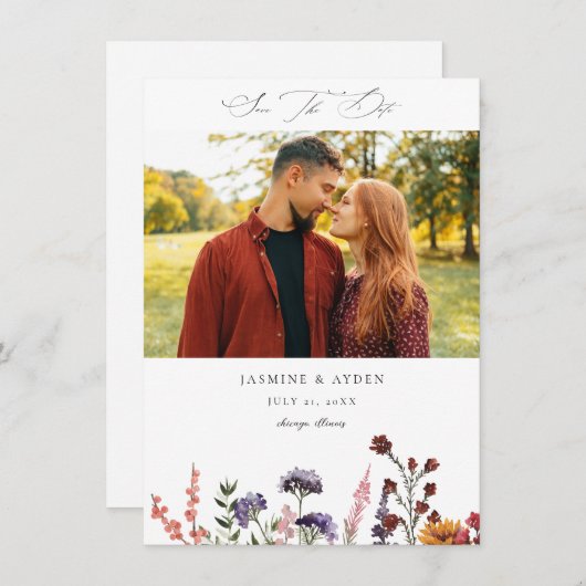 Save The Date Tournesol et Fleur sauvage Floral Mariage 2 (Devant / Derrière)