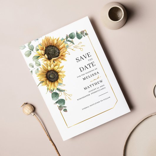 Save The Date Tournesol Eucalyptus Botanique Moderne Floral
