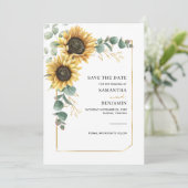 Save The Date Tournesol floral Eucalyptus géométrique (Debout devant)