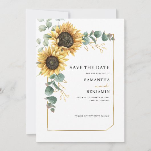 Save The Date Tournesol floral Eucalyptus Vert (Devant)