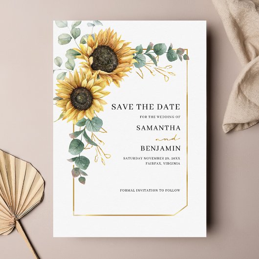 Save The Date Tournesol floral Eucalyptus Vert