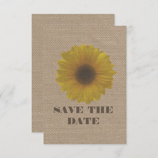 Save The Date Tournesol Inspiré Burlap Enregistrer La Date (Devant / Derrière)