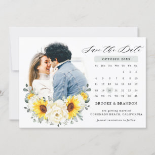 Save The Date Tournesol ivoire pivoine Floral Eucalyptus Mariage