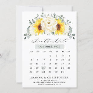 Save The Date Tournesol ivoire pivoine Floral Eucalyptus Mariage